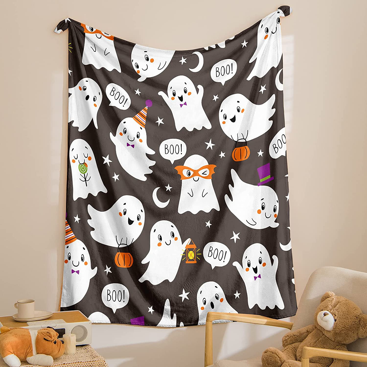  Onekaccu Halloween Boo Orange Black Twill Throw Blankets Gifts,  Soft Flannel Fleece Microfiber Blankets, Black Orange Stripes Warm Bed  Blanket Throws for Chair Sofa Couch Bedroom Camper 50x60 inche : Home