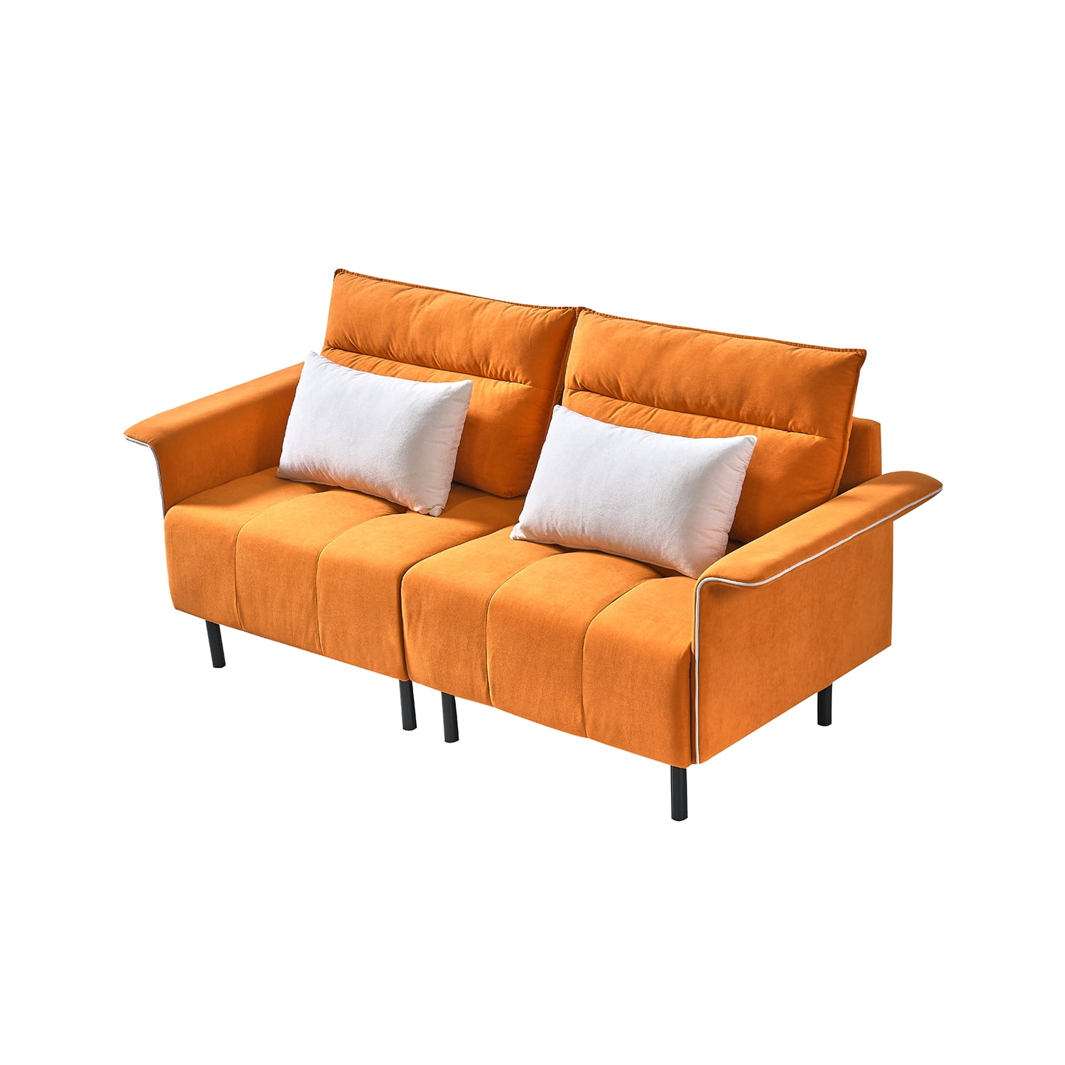 Kadyn 2-Seater Suede Sofa, Suede Mid-Century Tufted Love Seat for Living Room, Modern Suede Upholstered Accent Sofa for Small Spaces, Orange Kadyn 2-Seater Suede Sofa, Suede Mid-Century Tufted Love Seat for Living Room, Modern Suede Upholstered Accent Sofa for Small Spaces, Orange