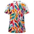 thumbnail image 4 of Camisas de Manga Corta para las Mujeres Impresión Cuello Redondo Suéter Encaje Blusa, Top Casual para el Hogar Y Diario, 4 of 9