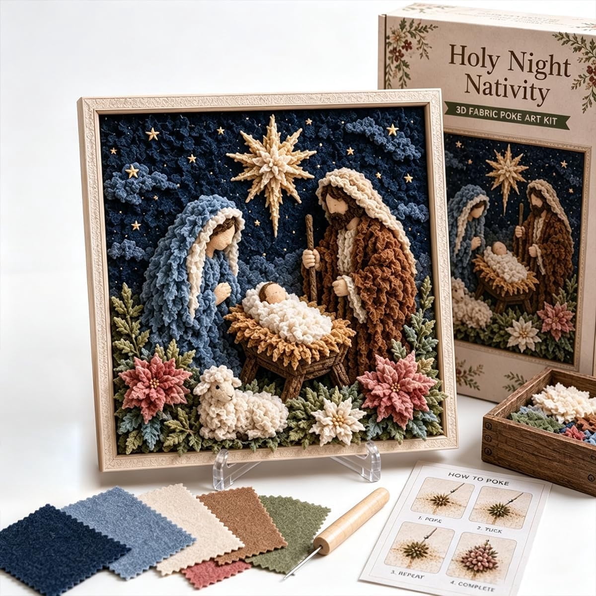 3D Christian Fabric Poke Art Kit, 3D Fabric Poke Art Kit for Adults with Pre-Cut Squares, Religious DIY Craft Kit for Christian Home Decor & Faith Gifts