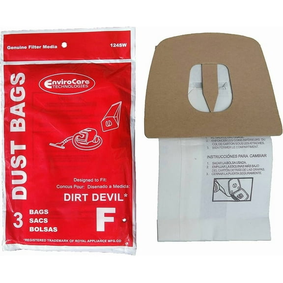 Dirt Devil Type F Vacuum Cleaner Bags Envirocare 3 Bags # 3200147001 / 124SW