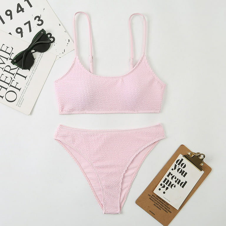 HAPIMO Discount Women's 2 Peices Bathing Suit Cozy Wireless Bikini Bandeau  Swimming Trunks Thong Split Bikini Swimsuit Pink S 
