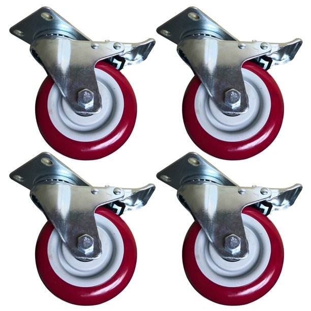 4x Heavy Duty 5 inch Swivel Bearing Caster Wheel With Brake