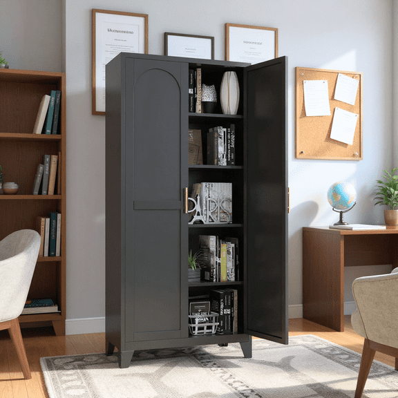 Homy Casa 70" Tall File Cabinet with Adjustable Shelves, 2-Door Storage Cabinet for Home Office, Black