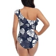 thumbnail image 6 of Yiaed White Leaves Print Women One Piece Swimsuits Tummy Control One Shoulder Bathing Suits Pattern Ruffle Swimwear-XX-Large, 6 of 8
