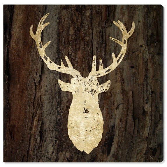 Wynwood Studio 'Gold Stag' Animals Wall Art Canvas Print - Gold, Brown, 20" x 20"