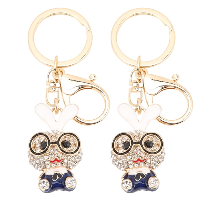 2pcs Keychain Pendants Cute Bunny Shape Rhinestone Ornaments Accessories for Keychains Bag Decoration GiftBlue
