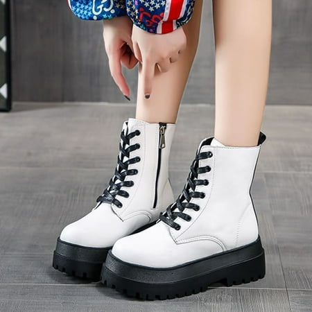 

Winter Savings Clearance! SuoKom Boots for Women Stylish Platform One Side Zip Lace Up Combat Boots Shoes Cowboy Boots for Women