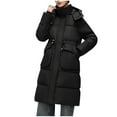 thumbnail image 2 of Htigea Clearance Women's Hooded Long Puffer Coat Winter Warm Full Zip Quilted Jacket Winter Long Sleeve Parkas with Pockets Black,XXXL, 2 of 3