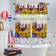 thumbnail image 4 of Independence Day Kitchen Curtains Valances 3 Piece Set, U.S. Flag Themed Farm Rooster Sunflower Wood Grain Rod Pocket Tier Curtain and Valance Drapes for Small Window 36 Inch Length for Bedroom Cafe, 4 of 9
