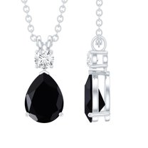 Rosec Jewels Pear Shaped Created Black Diamond Drop Pendant with Moissanite (8X10 mm), 18K White Gold