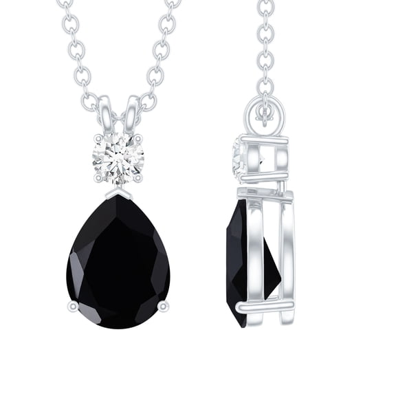 Rosec Jewels Pear Shaped Created Black Diamond Drop Pendant with Moissanite (8X10 mm), 925 Sterling Silver