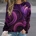 thumbnail image 2 of Simple Purple Ripple Women's Floral Printed Sweatshirt Long Sleeve Crewneck Casual Loose Vintage Graphic Pullover Tops, 2 of 7