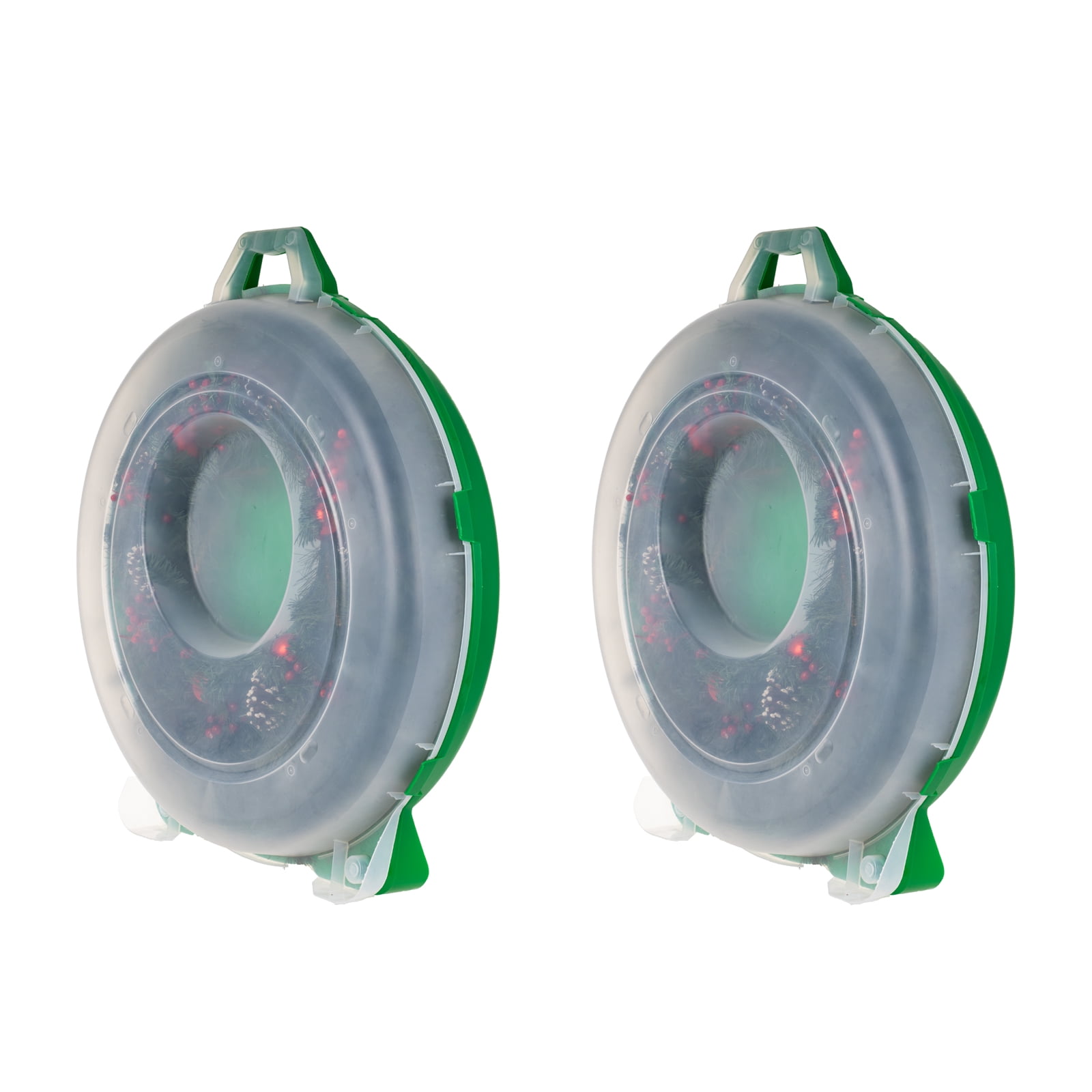 IRIS, 24"  Wreath Storage Container with Latches and Handle , Clear-Green, 2 Pk