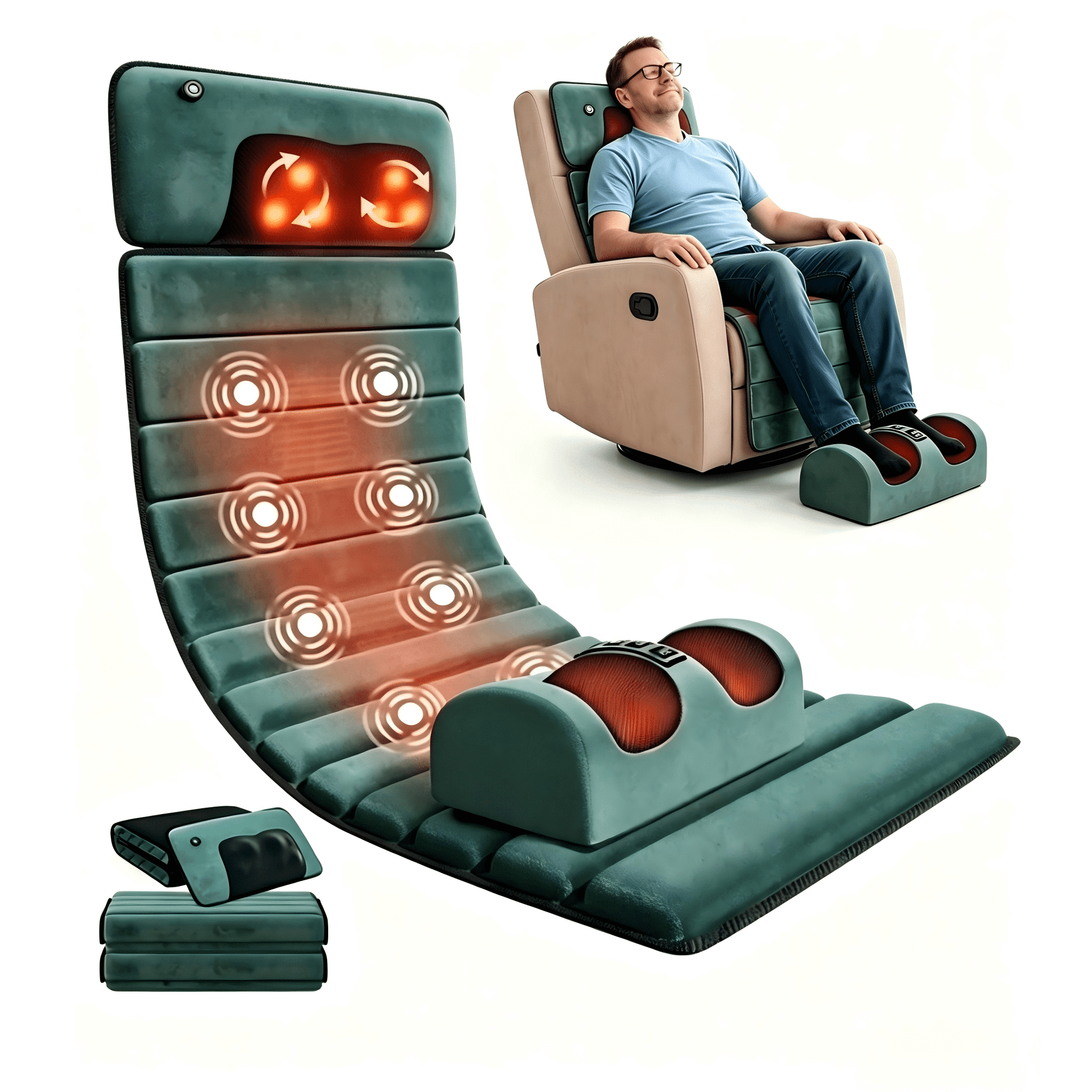 Full Body Massage Mat with Heat, 10 Vibration Motors & 2 Heating Pads, Massage Pad for Neck, Back, Waist & Legs