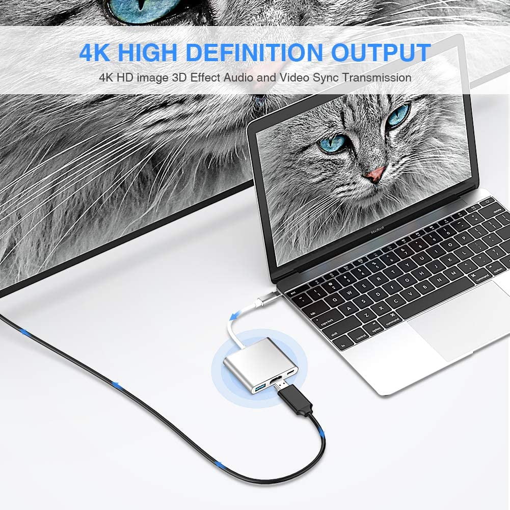 USB C to HDMI Adapter, Type C to 4K HDMI Adapter with 100W PD & USB 3.0 Port Multiport Digital AV Converter for MacBook Pro/air, iPad Pro/air, iPhone 15 and More USB-C Devices (Silver)