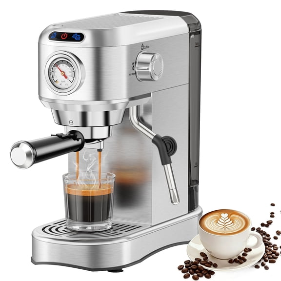 20 Bar Espresso Machine with Milk Frother - Compact Stainless Steel Coffee Maker for Home, 34oz Removable Water Tank, for Latte & Cappuccino - Silver