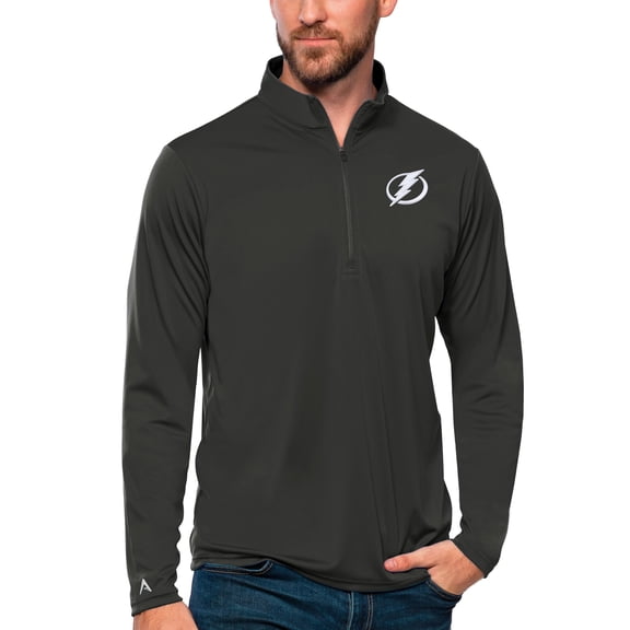 Men's Antigua Charcoal Tampa Bay Lightning Tribute Quarter-Zip Pullover Top