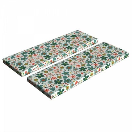 

Spring Bench Cushion Set of 2 Pattern with Folk Flowers Standard Size Foam Pad and Decorative Cover Teal Vermilion by Ambesonne