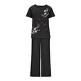 thumbnail image 5 of Ecqkame Womens Pajama Sets Summer Loose Casual Short Sleeve Round Neck Top Comfortable Breathable Pajamas Sets for Woman Black C XL on Clearance, 5 of 8