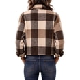 thumbnail image 3 of Womens Plaid Flannel Shacket Cropped Button Down Lapel Collar Long Sleeve Casual Jacket with Chest Flap Pockets M, 3 of 8