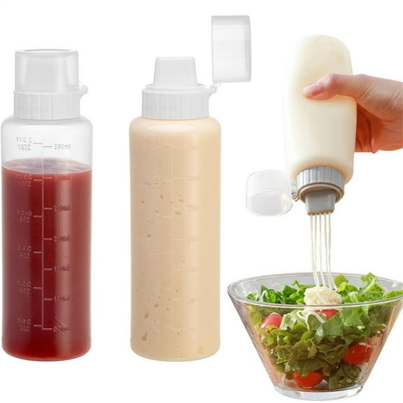 Happon 2 Pcs Squeeze Sauce Bottles,5 Hole Container with Lid, Squeeze Condiment Dispensers Bottles, Seasoning Bottles Dispensers 350ml for Mayonnaise Mustard Sauce Oil Dressing(12oz)