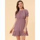 thumbnail image 3 of Vestido de gasa con Dobladillo de Volantes Allegra K para Mujeres Rosado Morado L, 3 of 6