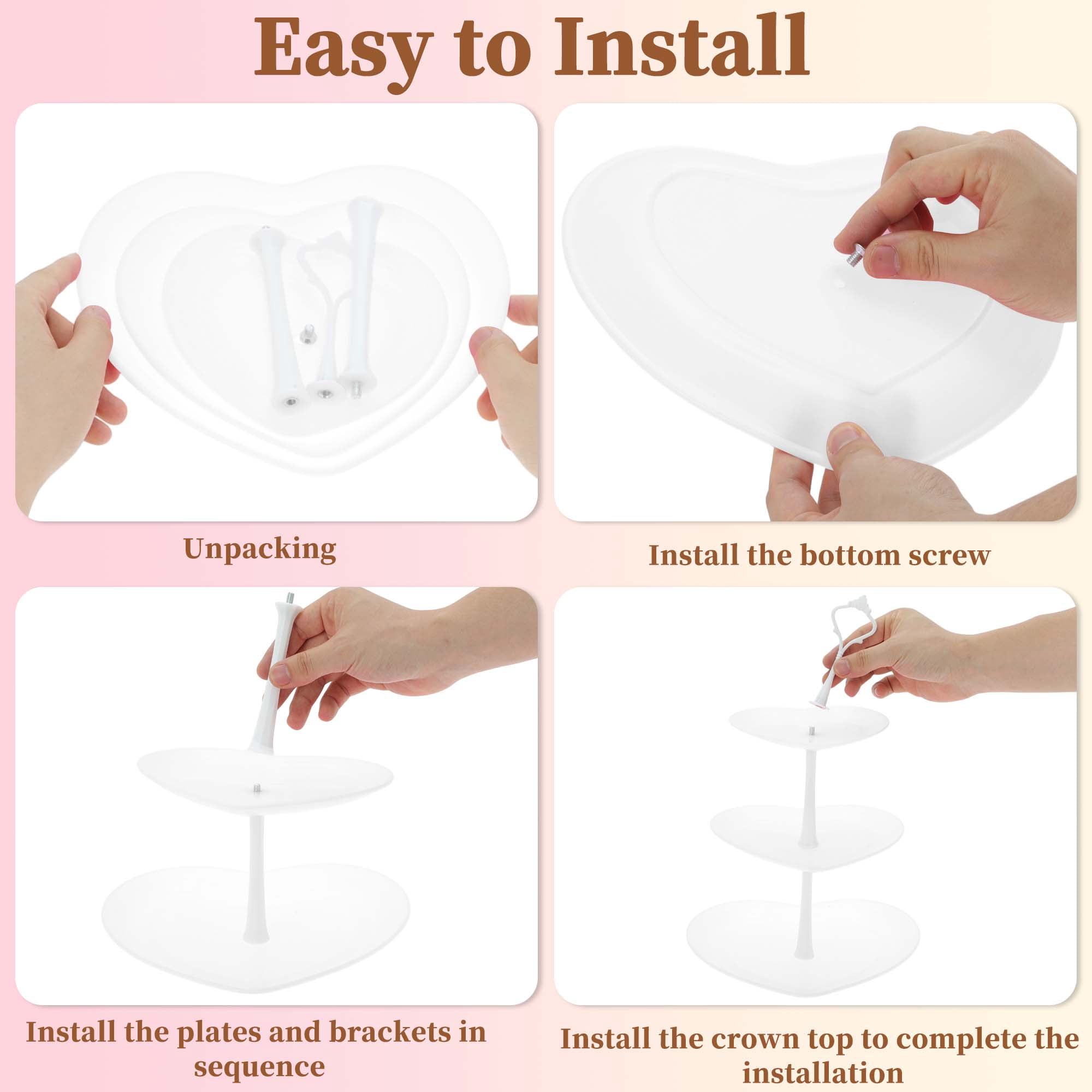 Unique Bargains 3-Layer Heart Shaped Cupcake Stand For Pastries Donuts White