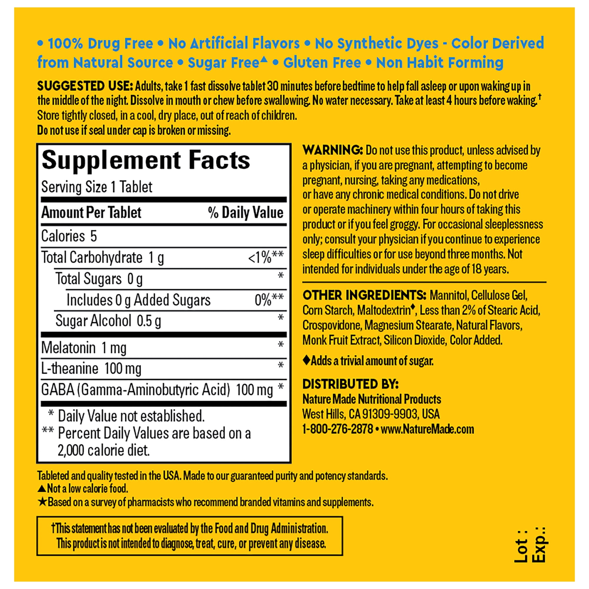 Nature Made Wellblends Back to Sleep Tablets, Melatonin 1 mg, L theanine, GABA, 40 Count