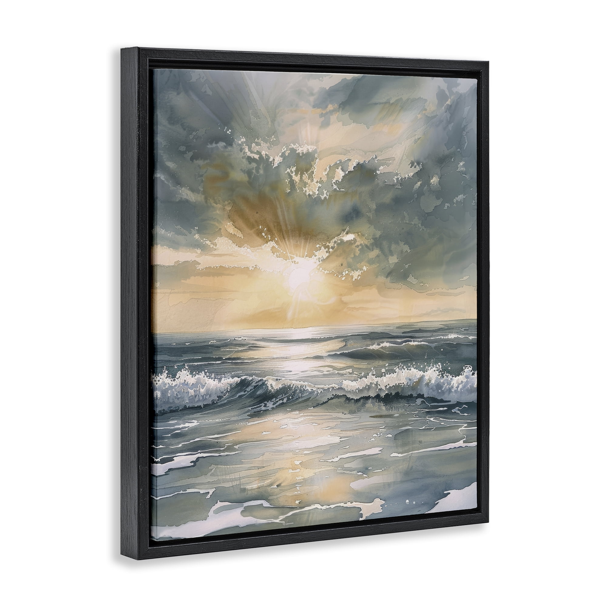 Stupell Industries Sunlit Waves Golden Reflection Black Framed Floater Canvas Wall Art, design by Petal Prints Design