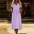 thumbnail image 7 of Inverlee Women's Cotton Linen Long Sleeve Dress Casual Notch V Neck Button up Midi Dresses Summer Trendy Solid Loose Sundress for Beach, 7 of 7
