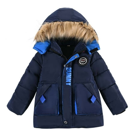 

FRSASU Kids Clothing Clearance Toddler Baby Boys Toddler Kids Solid Color Winter Hoodie Keep Warm Cotton Clothes Thick Coat Navy 2-3 Years(2-3 Years)