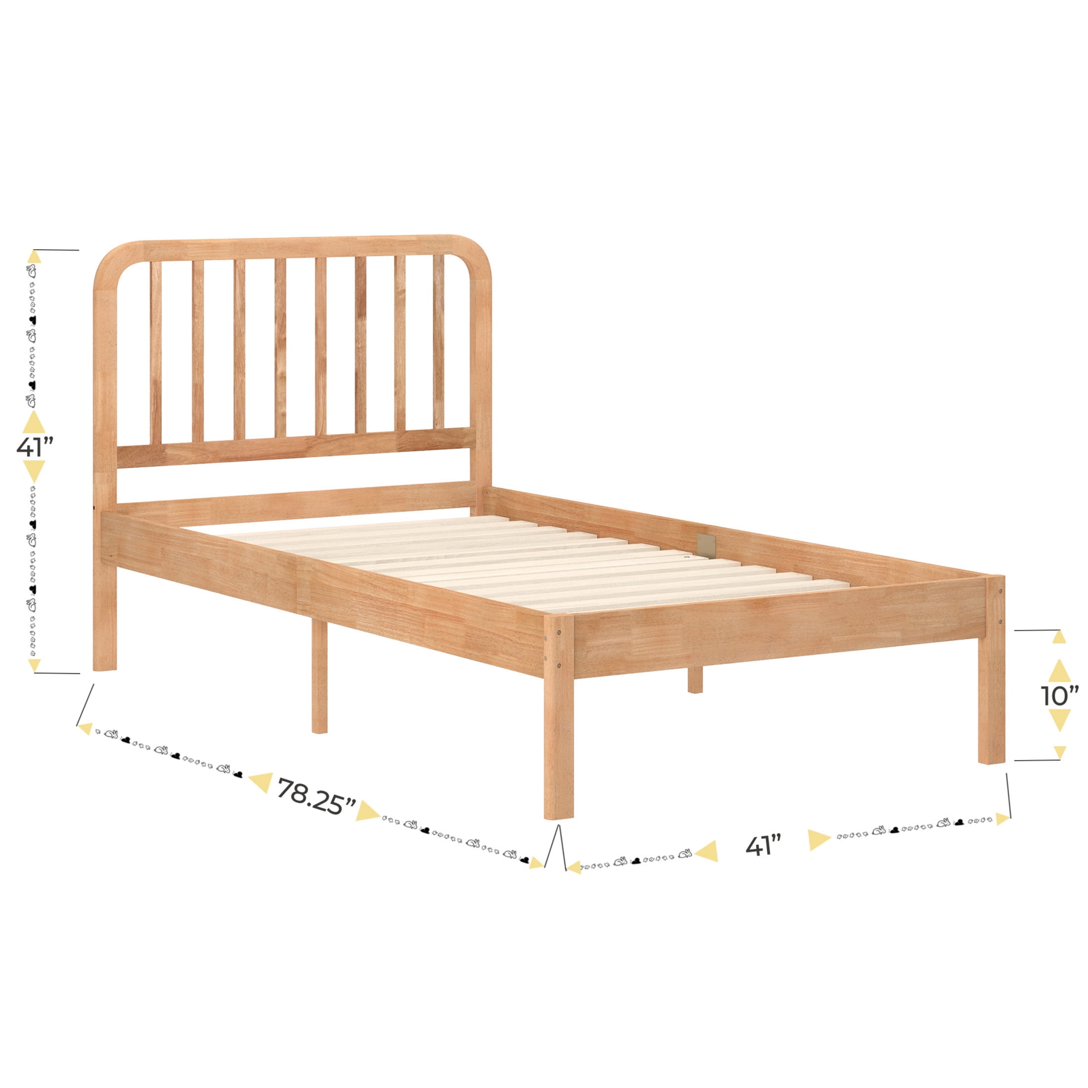 Buzz & Bloom Kids Twin-Size Platform Bed with Rectangular Wood Slat Headboard, Natural