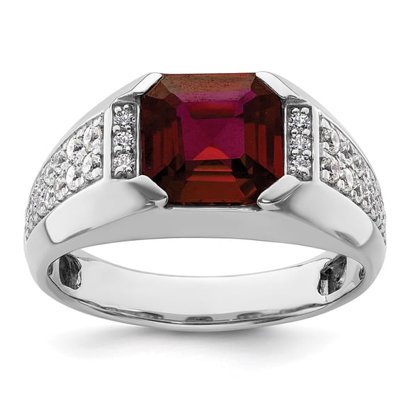 IBGoodman 14k White Gold 5/8 carat Lab Grown Diamond VS/SI  G  and Created Ruby Complete Men's Ring
