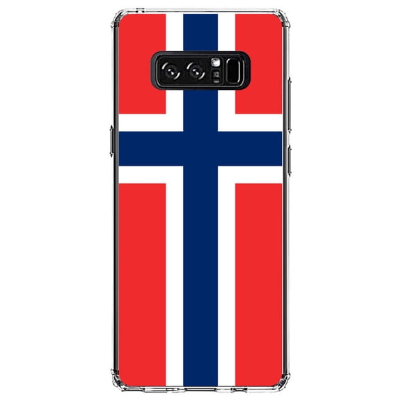 DistinctInk Clear Shockproof Hybrid Case for Samsung Galaxy Note 8 - TPU Bumper, Acrylic Back, Tempered Glass Screen Protector - Norway Flag Red White Blue - Norway