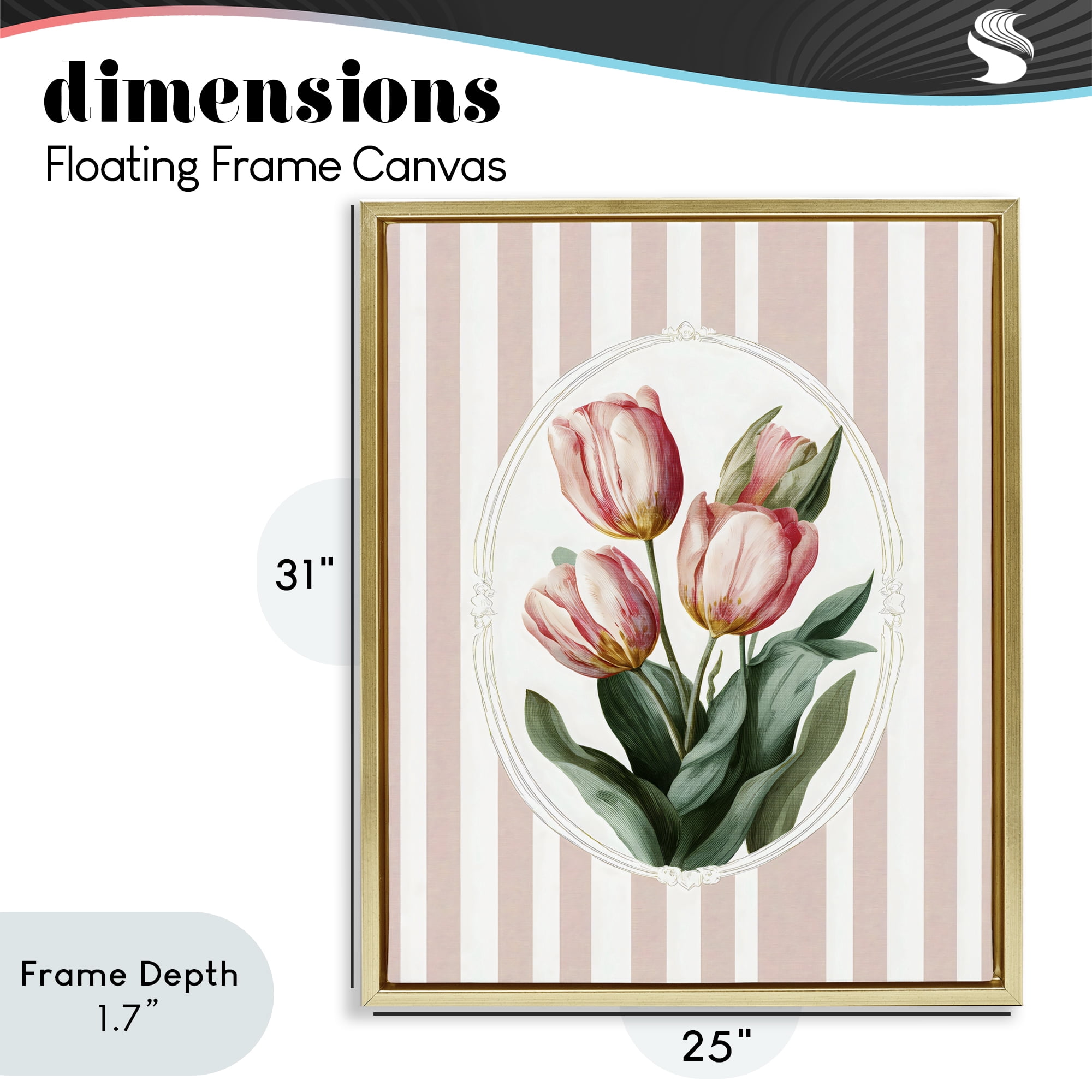 Stupell Industries Vintage Tulips on Stripes Gold Framed Floater Canvas Wall Art, design by Ink Drop Loft