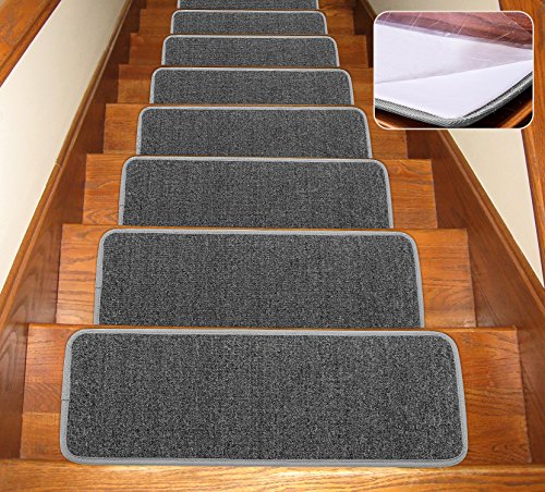 Dinosaur Stair Treads Non-Slip Indoor Carpet Set of 14 Removable Washable (Smoky Gray) 8x 30 Runners with Non Skid Rubber Backing Carpet Runner Strips for Indoor Wooden Steps