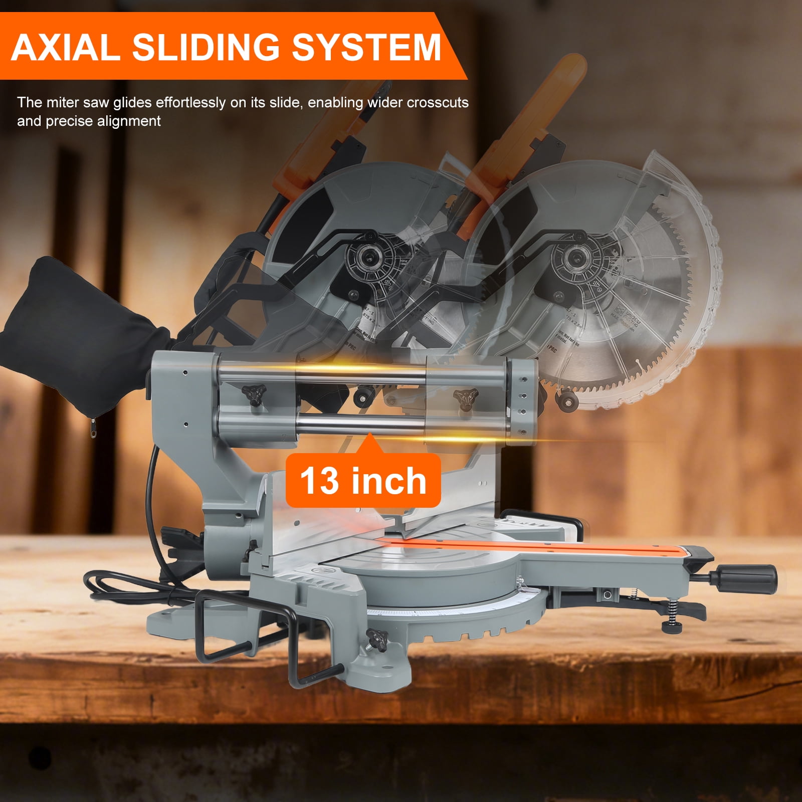 10-Inch Sliding Compound Miter Saw, Corded 15 Amp Miter Saw, Double Bevel with 100-Tooth Carbide Blade, LED Light, Angle Adjustable for Precision Cuts on Wood, Decking, Laminates