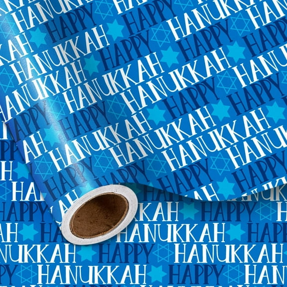 WarmHaven Hanukkah Blue Wrapping Paper Roll,Happy Hanukkah with Star of David Festive Holiday Gift Wrap for Jewish Celebration and Winter Festivities,for Friends Family Kids, Mini Roll 17 in x16.4 Ft