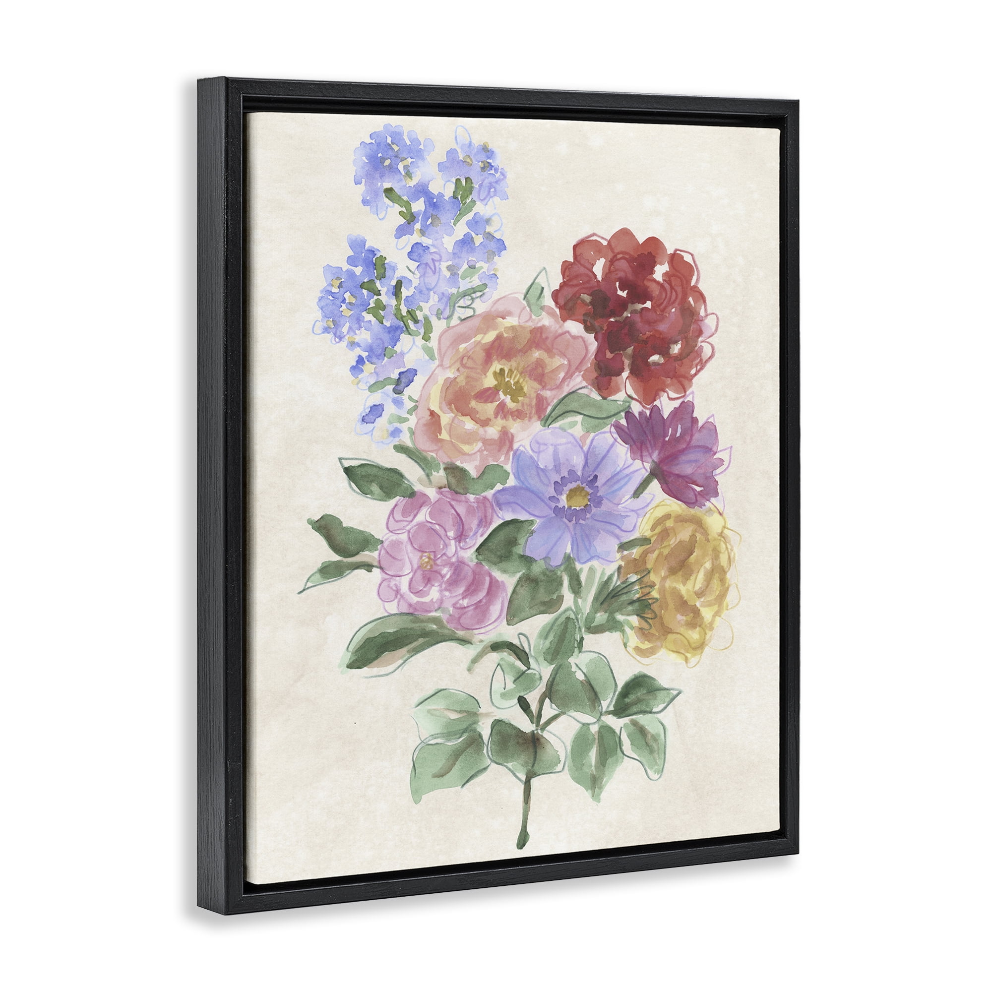 Stupell Industries Mixed Blooms on Parchment Black Framed Floater Canvas Wall Art, design by June Erica Vess