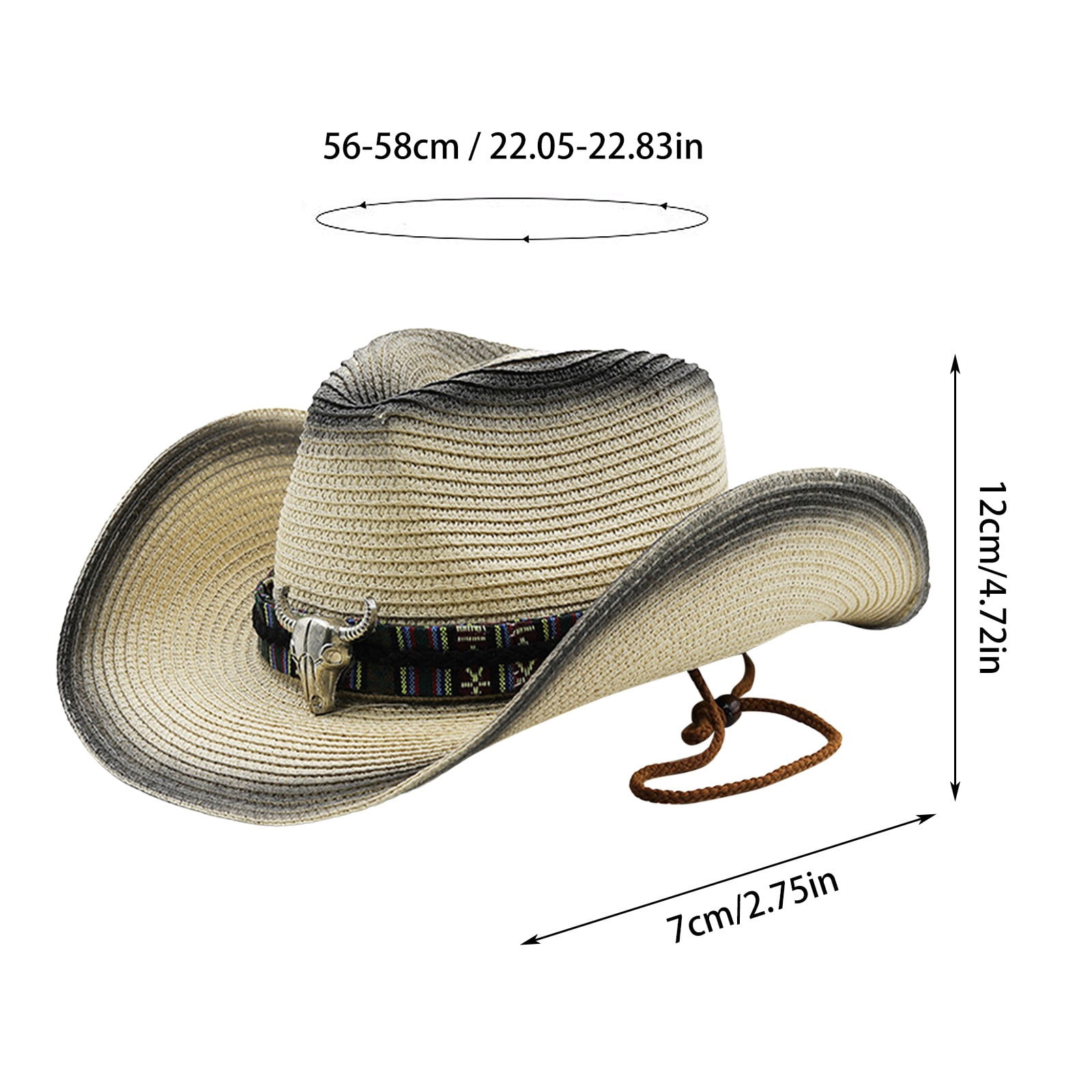 Straw Cowboy Sun Hat with Windproof Chin Strap Premium Palm Straw Oval Crown Western Hat with Chin Cord  main image 3