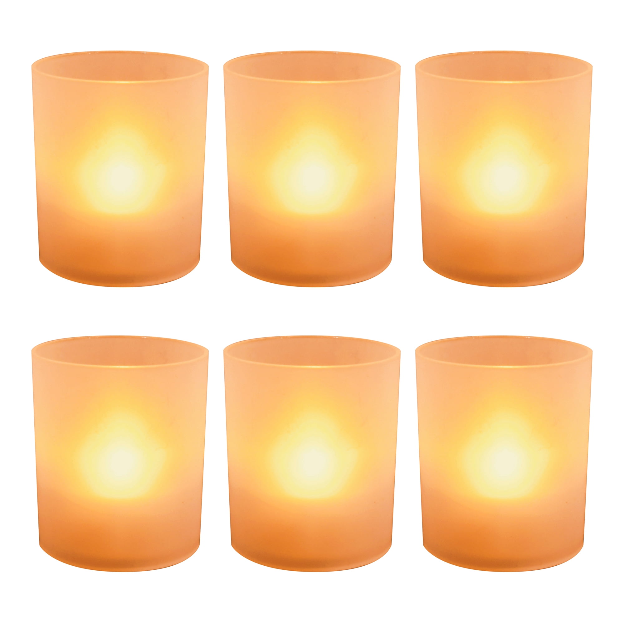 Frosted Votives with Battery Operated LED Lights Set of 6 (Orange)