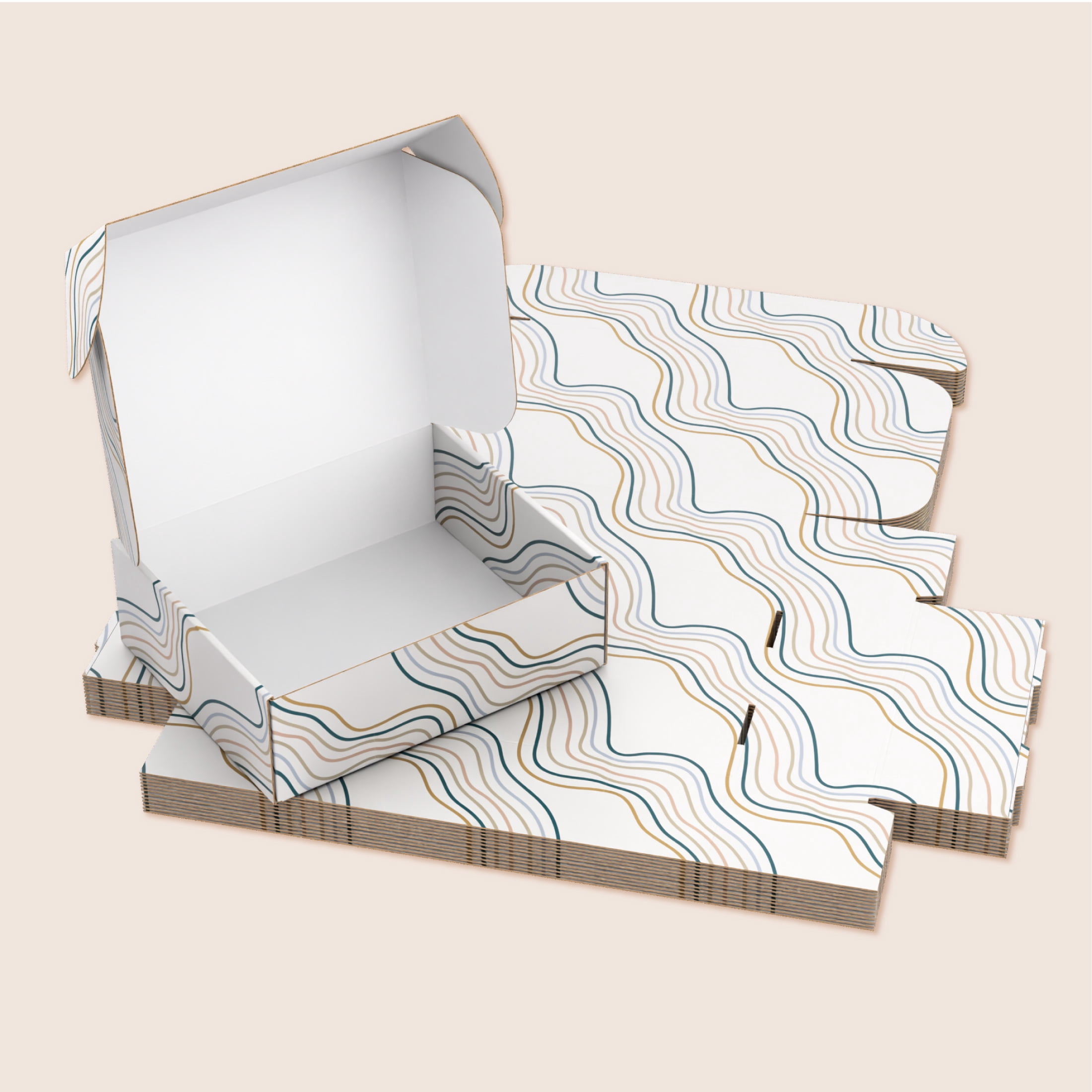 Printed Decorative Mailing, Shipping and Gift Boxes, Tuck Top Closure, 12" x 10" x 4", Wave Print, 12 -Count Pack