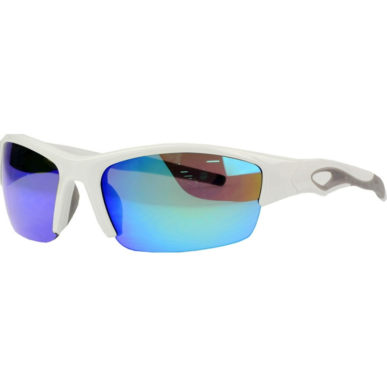 Rawlings Youth Sport Baseball Boys Sunglasses, Lightweight Shield Lens, 100% UV Poly Lens - White / Blue