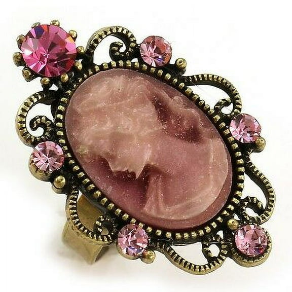 Antique Gold Vintage Style CAMEO Ring Lady Pink Stone Crystal Women Jewelry CR3