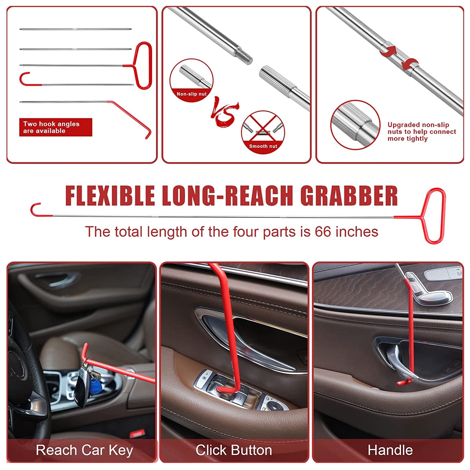 Pershook 23PCS Professional Car Tool Kit with 66 inch Pull Hook & J-Hook for Emergency Unlocking of Car Windows and Doors, Essential Automotive Tools