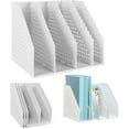 thumbnail image 1 of shiyou-Desktop File Magazine Folder Holder 4 Section Plastic Hollow Documents Foldable Organizer File Cabinet Shelf Frames Dividers Rack Display and Storage (White), 1 of 4