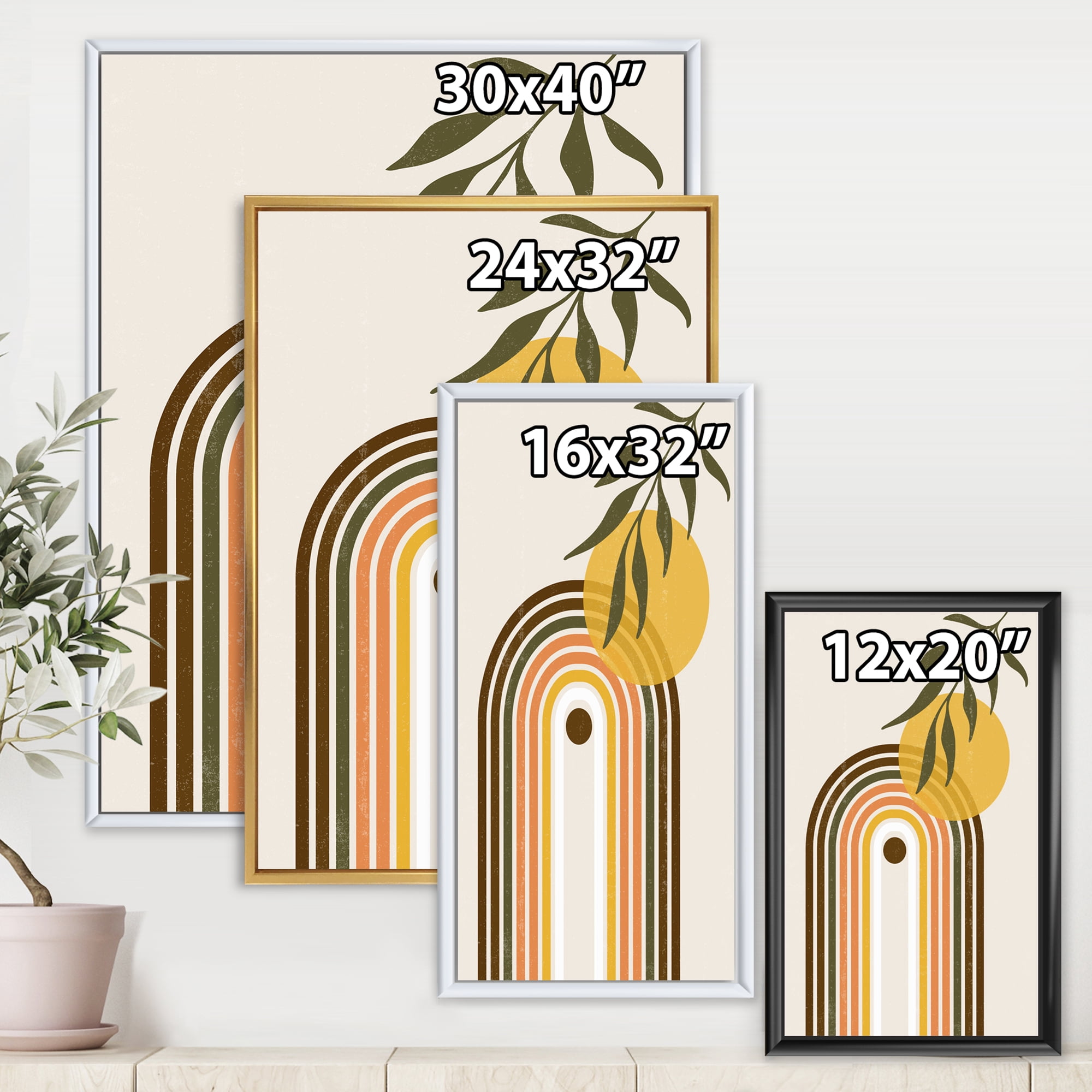 Designart 'Abstract Retro Rainbow With Yellow Sun' Modern Framed Canvas Wall Art Print