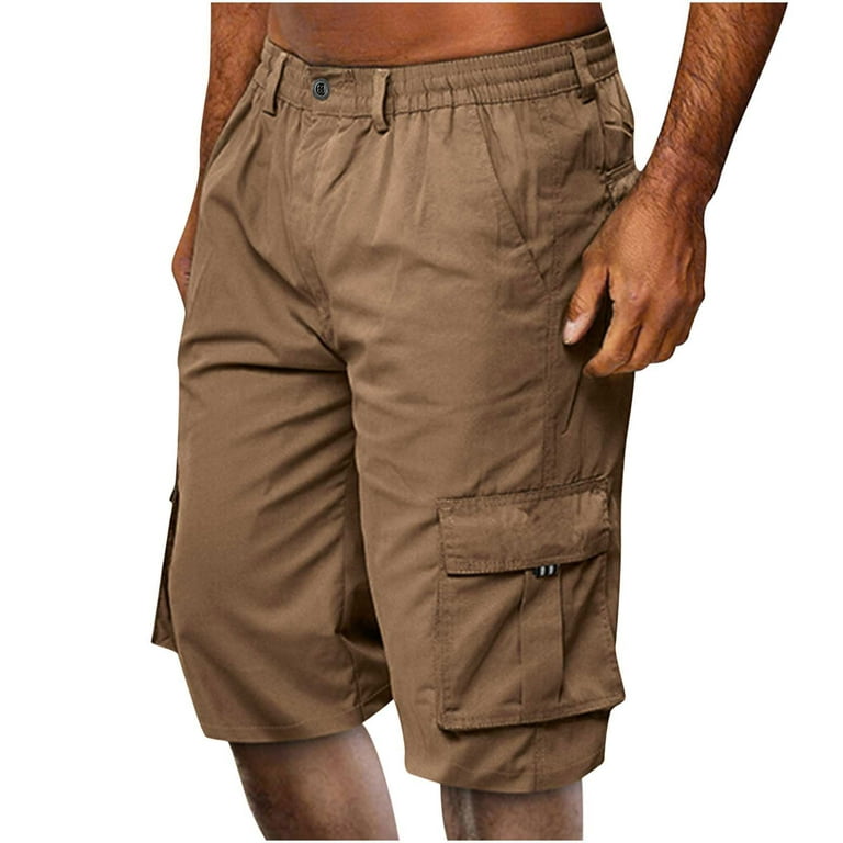 AXXD Mens Khaki Shorts Relaxed Fit Classic Solid Knee Length Cargo Pants  With Pocket Straight Button Zipper Shorts Fors New Arrival(3 PACK)