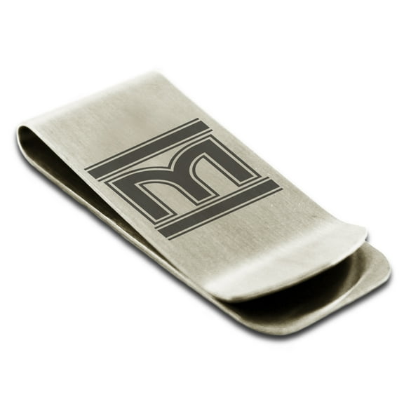 Stainless Steel Letter M Initial Empire Monogram Engraved Engraved Money Clip Credit Card Holder